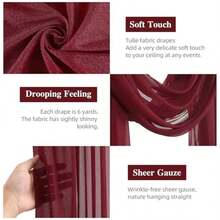 1件/2件 600厘米 酒红色雪纺花卉拱门帘布，婚礼仪式接待背景装饰 - 婚禮拱門垂飾布料 - 查看 2