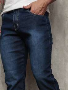 Men's Skinny Jeans With Elastane - Dark Wash - View 4