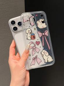 1个透明防摔全包覆TPU软手机壳，UV喷绘粉色蝴蝶结和白色小狗图案，时尚手机壳，兼容、Galaxy、荣耀等手机，国际版，非国内版 - 彩色 - 查看 6