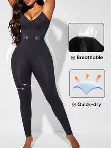 Mono de tirantes finos para mujer, leggings moldeadores de control de abdomen con espalda baja - Negro - Ver 1