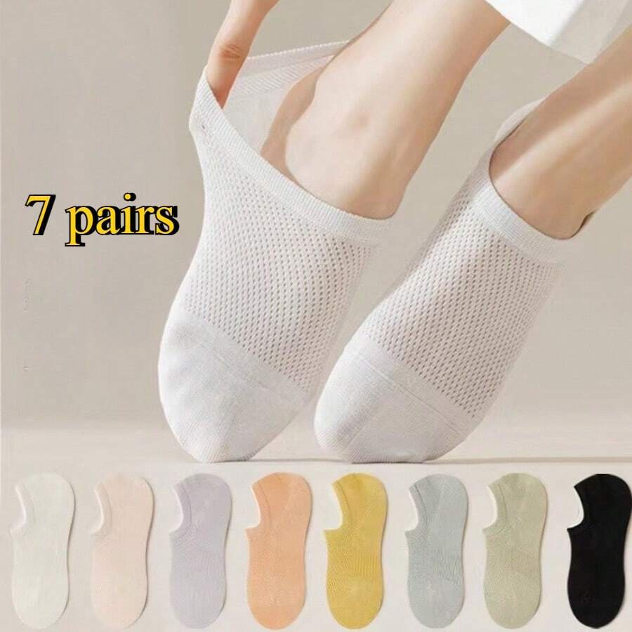 CT TAPESOCKS 4/7/9 双装女士白色浅口隐形袜，纯棉材质，防滑，夏季薄款短袜 - 彩色 - 查看 1