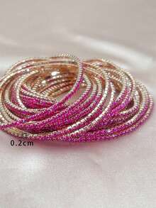 1 chiếc/6 chiếc/12 chiếc vòng tay tennis màu vàng đồng đính đá Cubic Zirconia một hàng, kiểu dáng co giãn, dành cho nữ, trang sức đường phố nhiều lớp. - Màu Hồng Tươi - Xem 2