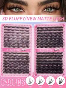 DIY睫毛嫁接套装，包含640根单根假睫毛、睫毛胶水、定型液、睫毛镊子、睫毛刷，可重复使用，适合圣诞节及其他场合。套装包含：睫毛嫁接胶水、睫毛、假睫毛等。 - 彩色 - 查看 10