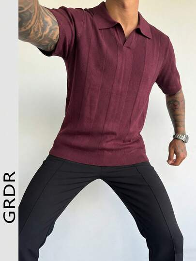  GRDR 男士夏季纹理针织 Polo 衫，适合夏季外出穿着，时尚造型必备单品