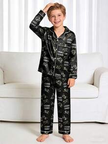 Tween Boy 2pcs Video Game Pattern Long Sleeve Top & Long Pants Pajama Set, Black - Multicolor - View 10