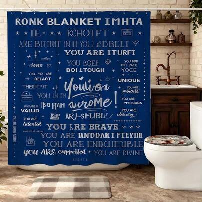 Inspirational Quote Blue Background Shower Curtain 180x180cm Polyester Waterproof Mildewproof Thickened Washable Motivational Style Bathroom Partition Curtain Uplifting Text Print Home Apartment Dorm Hotel Bath Decor Essential Empowering Bath Accessory