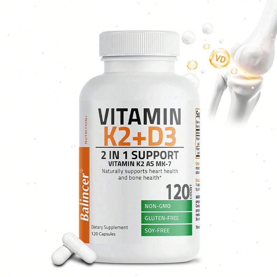 Suplemento de vitamina D3 + K2 (MK7): favorece la salud de huesos, articulaciones, corazón, sistema inmunitario, dientes y piel - 120 cápsulas - 1 BOTELLA - Ver 1