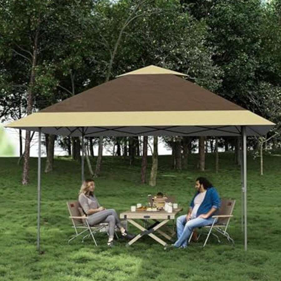 Carpa plegable resistente para exteriores de 4 x 4 m, techo doble, montaje rápido, resistente al agua, para terraza, césped, patio, jardín y fiestas, color caqui y caqui claro. - Caqui - Ver 1