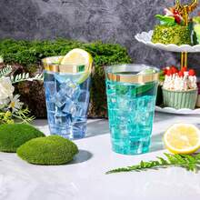 20个透明高品质金色易清洗杯子 - 7盎司（约200毫升）晶莹剔透的杯子，适用于果汁和冷饮，婚礼和派对用杯 - 金色 - 查看 3