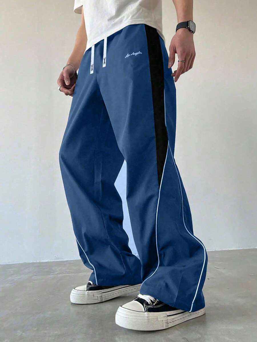 1件裝青少年男童休閒素色抽繩工裝褲,日常街頭風青少年男童工裝褲,輕量聚酯纖維面料 - 藏蓝色 - 查看 1