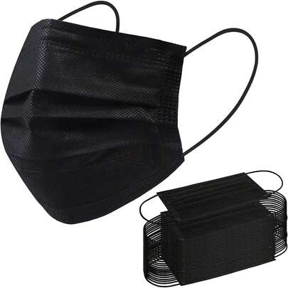 50pcs Black Disposable Mask, Dustproof And Droplet-Proof, Suitable For Outdoor Sports And Daily Travel, Suitable For Long-Term Wear.