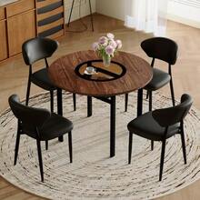 Modern Minimalist Round Table Set (With 4 Black Polyurethane Chairs With Curved Backs), 100cm Diameter Round Table With Wood Look, Suitable For The Dining Room And Kitchen. - Black - View 1