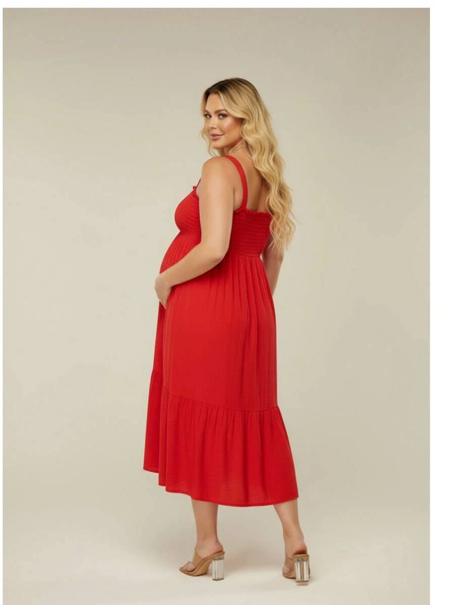 Vestido Midi Gestante Plus Size Soltinho Confortável Com Babado Feminino De Alcinha Fresquinho
