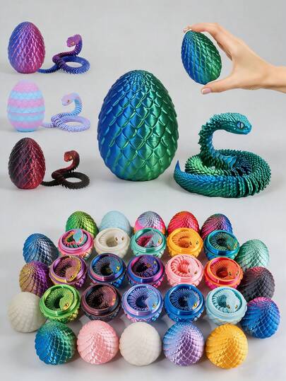 1pc 3D Printed Viper Snake + Egg, Comes With Gift Bag, Movable Joints, Colorful Decor, Suitable For Various Occasions, Random Eye Color, Ideal For Birthday, Holiday, Valentine's Day-Easter-Party Gift Filler, 3D Toy, 3D Printed Animal, Office Decor, Desktop Ornament
