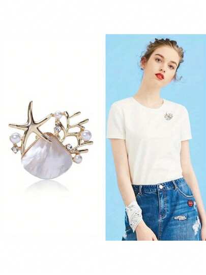 1枚优雅精致的贝壳胸针，女士专属，适合高端时尚活动、派对和婚礼。