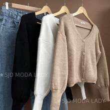 SJD MODA LADY Women's Striped Modal Knit Sweater, 4-Button Cropped Jacket, Solid Blouse For Women, Perfect For Autumn, Winter, La Top, Off-The-Shoulder, Round Neck, Long Sleeves, Daily Wear, Office, Magazine Style, , Romantic, Retro, Casual, Chic, College, Minimalist, Versatile, Korean, Y2K, Teen, Youth - 黑色 - 查看 2