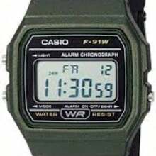 Casio Men's Retro Military Green Digital Watch, Classic Square Case With Black Resin Strap, Sports Alarm Wristwatch F-91WM-3A - Army Green - View 3