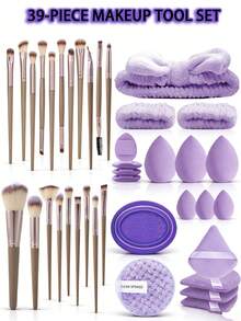 39pcs Makeup Brush Set, High Quality Synthetic Foundation Powder, Concealer, Eyeshadow, Blush Brushes And Makeup Sponges, Travel Friendly Gift Set - Multicolor - View 9