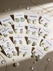 5对/套 精致时尚优雅水钻男女耳环 花朵蝴蝶月亮爱心几何形状 随机款式 浪漫约会情人节礼物 日常佩戴饰品 - 5對水鑽耳釘 - 查看 6