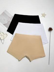 3pcs/Set Solid Color Seamless Safety Shorts, Seamless Underwear, Waist Shaping Shorts, Comfortable Fitted Safety Shorts, Anti-Glare Safety Shorts, Casual Winter Safety Shorts - Multicolor - View 6