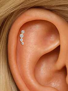 SereneSpark 1件925纯银经典几何元素立方氧化锆耳钉，平底耳骨耳廓穿孔，适合女性日常佩戴、派对、婚礼和宴会等场合。 - 金色 - 查看 10