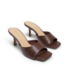 2026 New Summer Style Women Kitten Heel Mule Sandals, Casual Open Toe Slip-On Heeled Sandals For Daily, Dressy & Casual Occasions - màu nâu - Xem 6