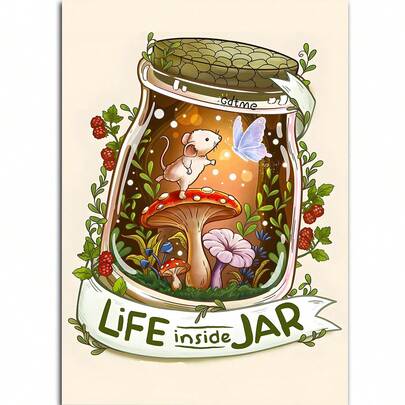 GDTME 1pc Adult Coloring Book, 24 Thick Pages, Featuring A Cover Of A Magical Forest In A Glass Jar, With A Little Mouse Standing On A Mushroom Interacting With Butterflies, Surrounded By Berries And Vines; The Interior Pages Include Unique Line Drawings Of Bottle Scenes, Such As Beach Fun And Swamp Adventures