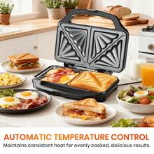 SUPERLEX 900W Sandwich Maker, Deep-Grooved Toaster,  Non-Stick Coating Heating Plate, Removable Deep-Grooved Baking Tray For Easy Cleaning, LED Indicator Light, Cool-Touch Handle And Non-Slide Bottom Feet, Fast Heating, Essential For Breakfast And Afternoon - UK Plug(220-240V) - View 7