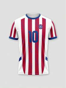 1pc Custom 2026 Season Appearance, Paraguay Style Football Jersey, Made With Red And Blue Printing Colors, Suitable For Outdoor Sports, Football Matches, Football Viewing - Red - View 3