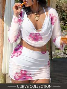 大码四件套水疗及邮轮套装，性感白色薄纱印花吊带裙，春夏款，包含罩衫、可拆卸泳衣胸垫，女士夏季连衣裙，女士夏季服装，度假套装，半身裙，伊比沙岛度假装，泳装，女士比基尼套装，女士泳衣，女士沙滩装，度假套装，沙滩裙，女士比基尼套装，泳衣，多色 - 彩色 - 查看 9