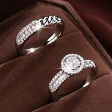 1 pieza Anillo de mujer cuadrado con forma de onda y diamante, combinando elegancia moderna y sofisticación vintage, adecuado como accesorio destacado para ocasiones diarias o especiales - juego de anillos - Ver 6