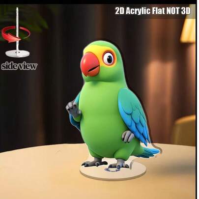 2D Flat, 1pc 2D Flat Acrylic Green Parrot, Vibrant Colors And Friendly Expression, With 360° Smooth Rotating Base, Ideal For Home Decor, Office Desk, Living Room Shelves, Perfect Gift For Animal Lovers To Enhance Any Space, 2D Flat Design