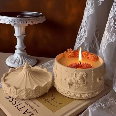 1 Set Wooden Horse Shaped Silicone Mold, Rotating Horse Pattern, Gypsum Storage Box Mold, Candle Holder Mold, Storage Box Casting Silicone Mold, Creative Concrete Gypsum Mold, Suitable For Gypsum, Concrete And Resin Crafts, Modern Design, Ideal For Craft Enthusiasts And DIY Lovers, Perfect Gift For Home And Birthday