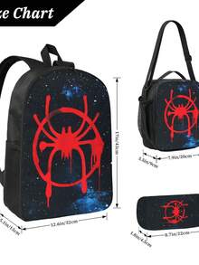 Parallel Universe Red Logo   Brave Miles Morales  All In One 3 Piece Backpack Set For Teenagers High School Laptop Bag Lunch Bag Pencil Case, - màu đen - Xem 3