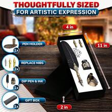 Feather Quill Pen And Ink Set – Black Feather Pen And Ink Set With Stainless Steel Nib & Stand For Calligraphy Beginners, Authors & Writers – Unique Gift & Vintage Decor For Home & Office - 黑色的 - 查看 3