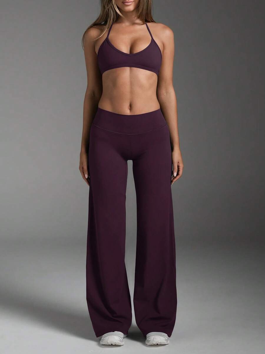 Pantalones acampanados de unicolor, ajustados y elegantes para el trabajo, ideales para el transporte y el deporte, para primavera - Rojo violeta - Ver 1