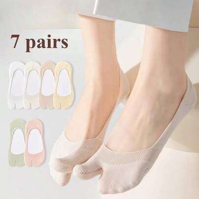 CT TAPESOCKS 7 Pairs Mixed Color Toe Socks For Women, Summer Cotton Breathable Moisture-Wicking Invisible Low-Cut Non-Slip Socks