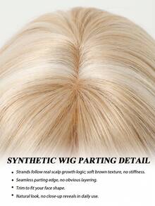 18 tum lång rak ljusblond peruk med lugg, lager på lager, naturligt utseende, värmebeständig, lämplig för kvinnors vardagskläder, fester och modestyling - Guld - Visa 5