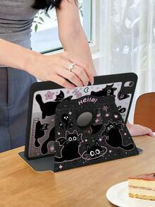 This Is A 3-Fold Rotating Protective Case, Featuring A Cartoon Black Cat Design And A Perforated Logo. It Is Compatible With The 10th/11th Generation And 11-Inch Pro (2025 Model), Supporting Auto Wake/Sleep Function And Providing Multi-Angle Support. This Protective Case Makes A Perfect Gift During Ramadan, And It Is Not A Magnetic Case. - Multicolor - View 5