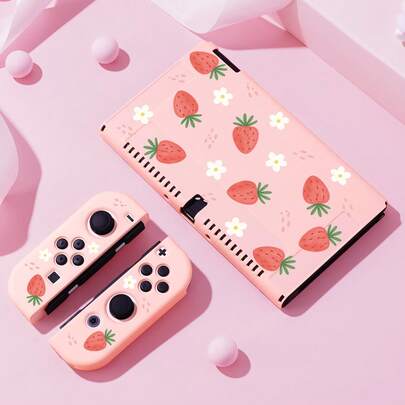 Ayotu Strawberry & Flower Theme Switch Protective Case, Suitable For New Switch 2 (2025)/Switch NS/Switch OLED, Can Be Used On Docking Station Without Removing, Universal Game Controller Protective Cover, Switch Gaming Accessories, Anti-Fall And Scratch, Spring Romantic/Back To School Gift/Valentine's Day Gift