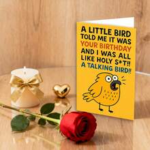 Funny Humorous Birthday Greeting Card | 1pc Talking Bird Design With Quote "A Little Bird Told Me It Was Your Birthday", Perfect For Friends, Family & Adult Celebrations, Unique Playful Wishes - Sets - View 2