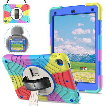 Kids Tablet Colorful Rainbow Case For 10.2 Inch 9th/8th/7th & 9.7 Inch 6th/5th Air2 With 360° Rotate Hand Strap/Stand