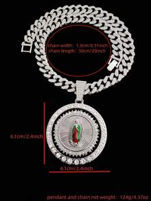 1件时尚经典圣母玛利亚造型吊坠，搭配13毫米全镶钻链，男女皆宜的嘻哈摇滚街头风格圣母玛利亚吊坠项链，朋克复古项链，适合日常佩戴或派对，情人节礼物，两种链长可选 - 銀色 - 查看 12