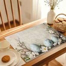 4pcs Easter Themed Placemats, Featuring Minimalist Easter Egg Patterns And Floral Designs, Suitable For Party Dining, Holiday Decor And Easter Decoration. Size: 30x45cm, Applicable For Seasonal Home Decor, Holiday Table Decor, Farmhouse Style, Washable Placemats Holiday Table Decor And Home Entertainment. An Ideal Gift. - Multicolor - View 5