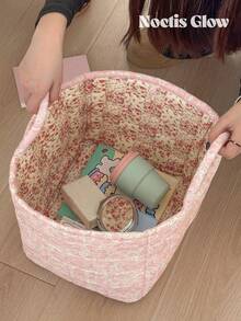 Floral Storage Basket For Home Use, Fabric Tote Bag For Organizing, Large Capacity Miscellaneous Basket, Flower-Patterned Storage Bin, Shelf Baskets Fashionable Large Capacity Foldable Storage Basket | Rural Flower Dirty Clothes Basket For Household Use, Multifunctional For Clothes, Toys, Snacks | Lightweight, Shelf Baskets - 彩色 - 查看 10