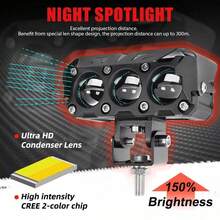 2pcs 80w Dual Color LED Auxiliary Lights For Car Motorcycle, 3 Eye Throw Lights - A - View 4