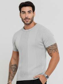 TRICOT DE LUXO Men's T-Shirt/Knit Sweater With Ribbed Details, Chic, Lightweight, High Quality, Spring, Summer, Autumn - Bạc - Xem 4