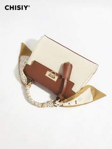 CHISIY 1pc Fashion Brown & White Patchwork Minimalist Handbag, Suitable For Business, Casual, Shopping, School, With Zipper, Shoulder Strap, Crossbody, Versatile Retro Charm, Elegant Personalized, Suitable For Any Occasion, Showcasing Unique Fashion Taste - Brown - View 8