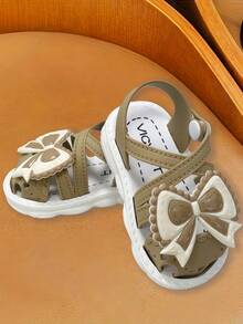 Sandalias para niñas, nuevas sandalias de princesa para verano, zapatos de playa con suela blanda y lazo para niñas pequeñas - Caqui - Ver 6