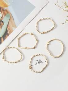 5pcs/Set Fashionable Sexy Luxury Minimalist Bohemian Ocean Style Pink Faux Turquoise Star, Moon, Shell Bracelet Set, Suitable For Daily Casual, Party, Music Festival Wear - White - View 3